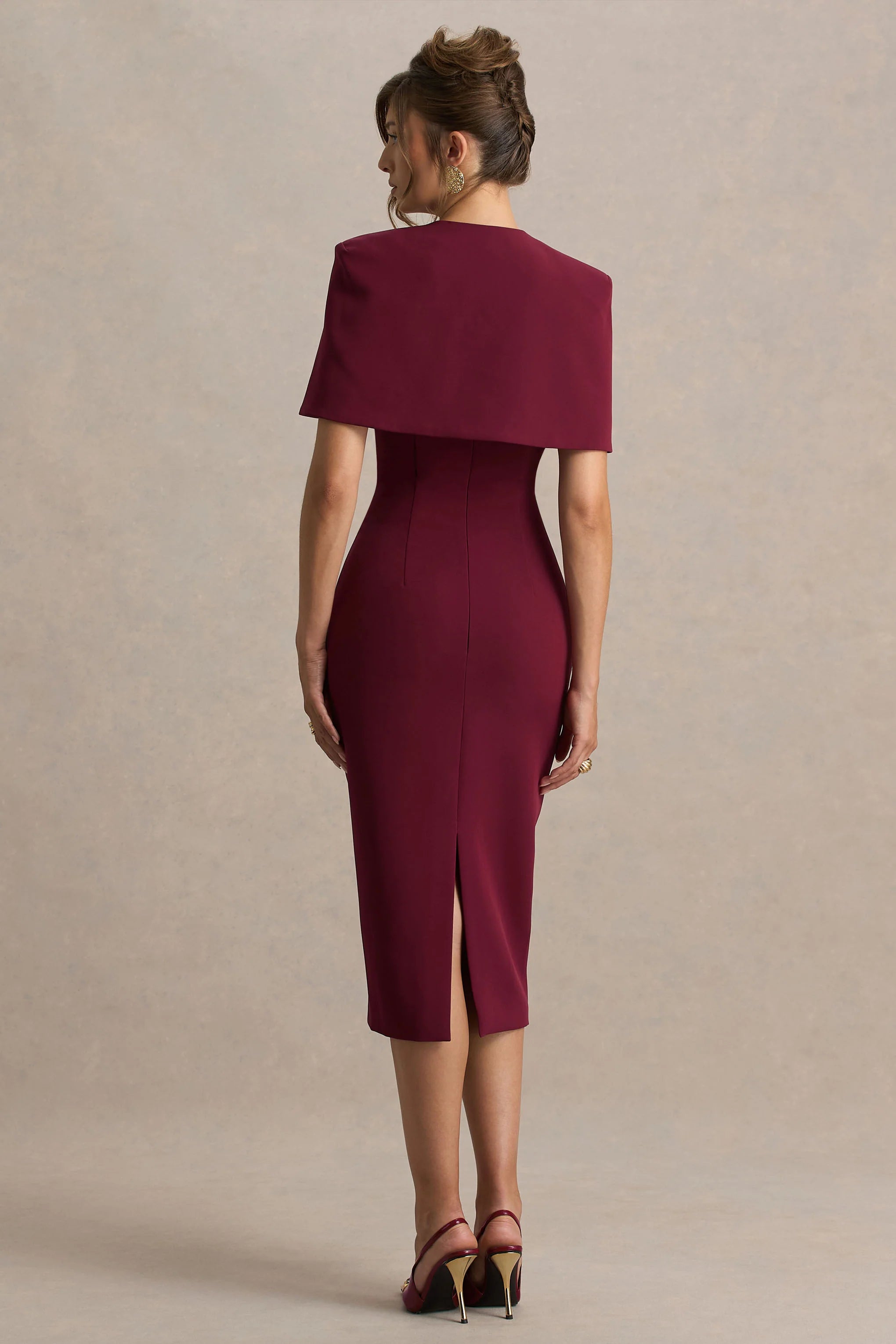 Baylor | Burgundy Midi-Dress With Removable Cape