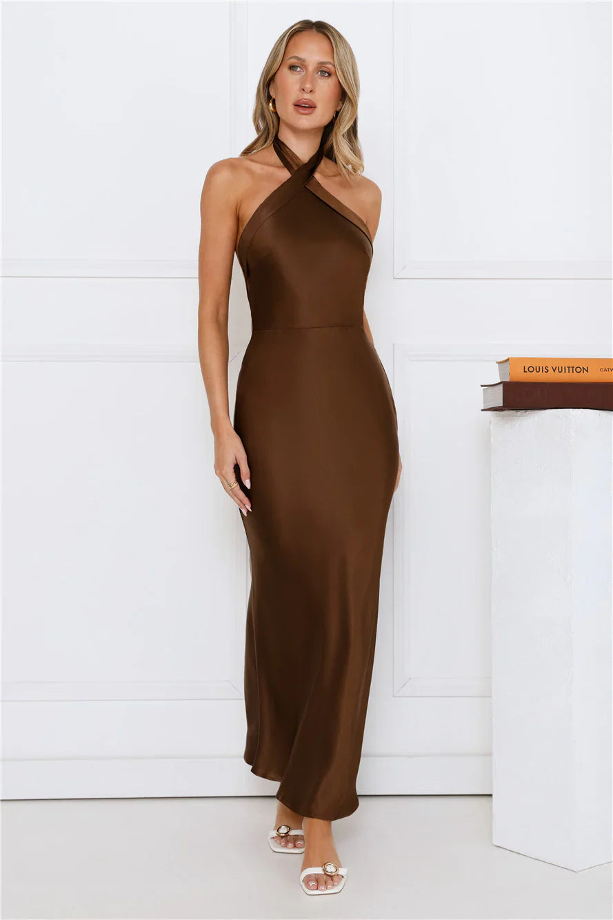 Majestic Girl Halter Satin Maxi Dress