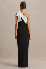 Kiri | Black & White One-Shoulder Bow Maxi Dress