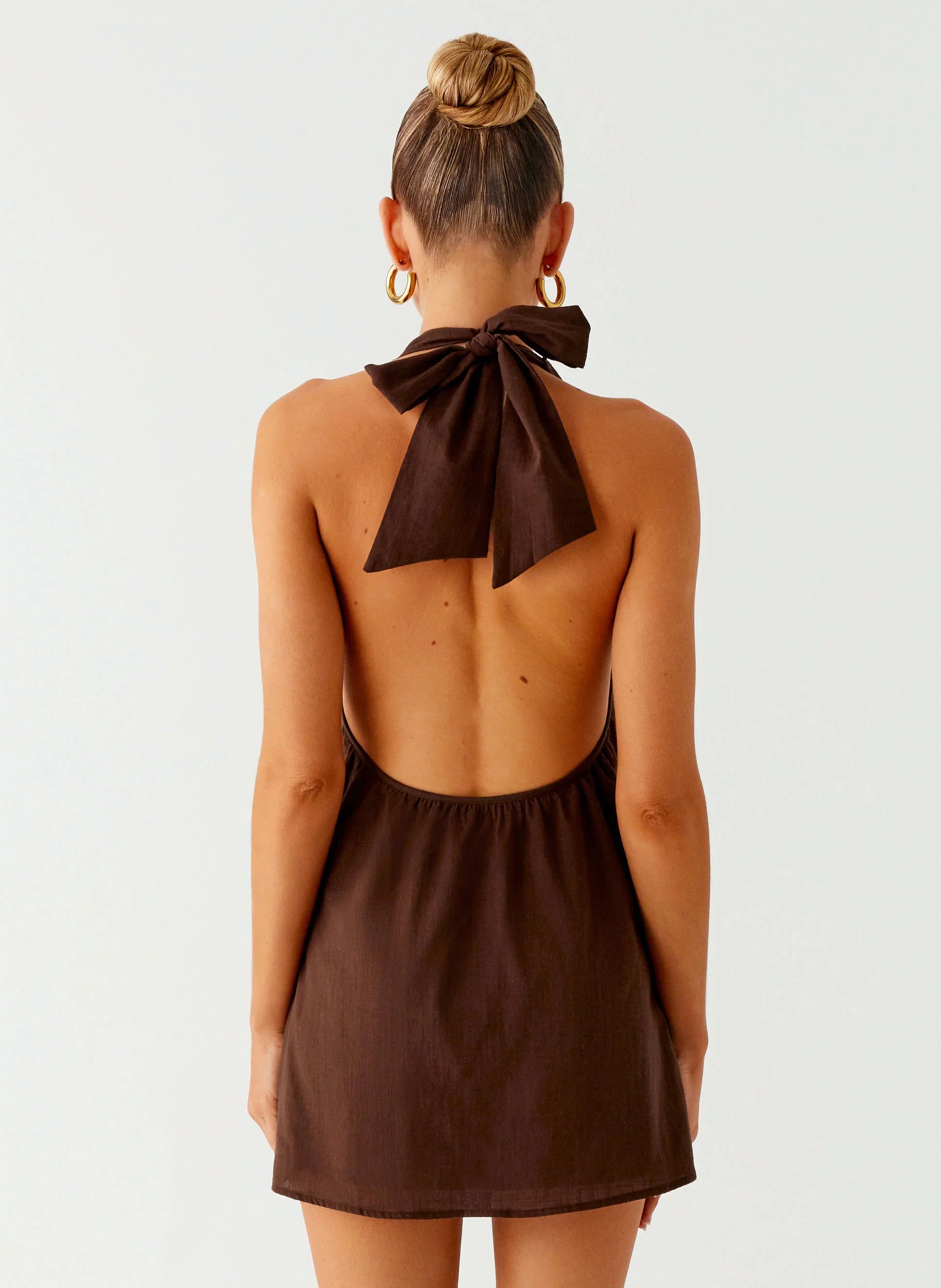 Jepsen Halter Mini Dress - Chocolate