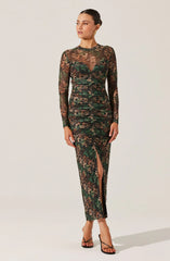 Mesh Sweetheart Ruched Maxi Dress