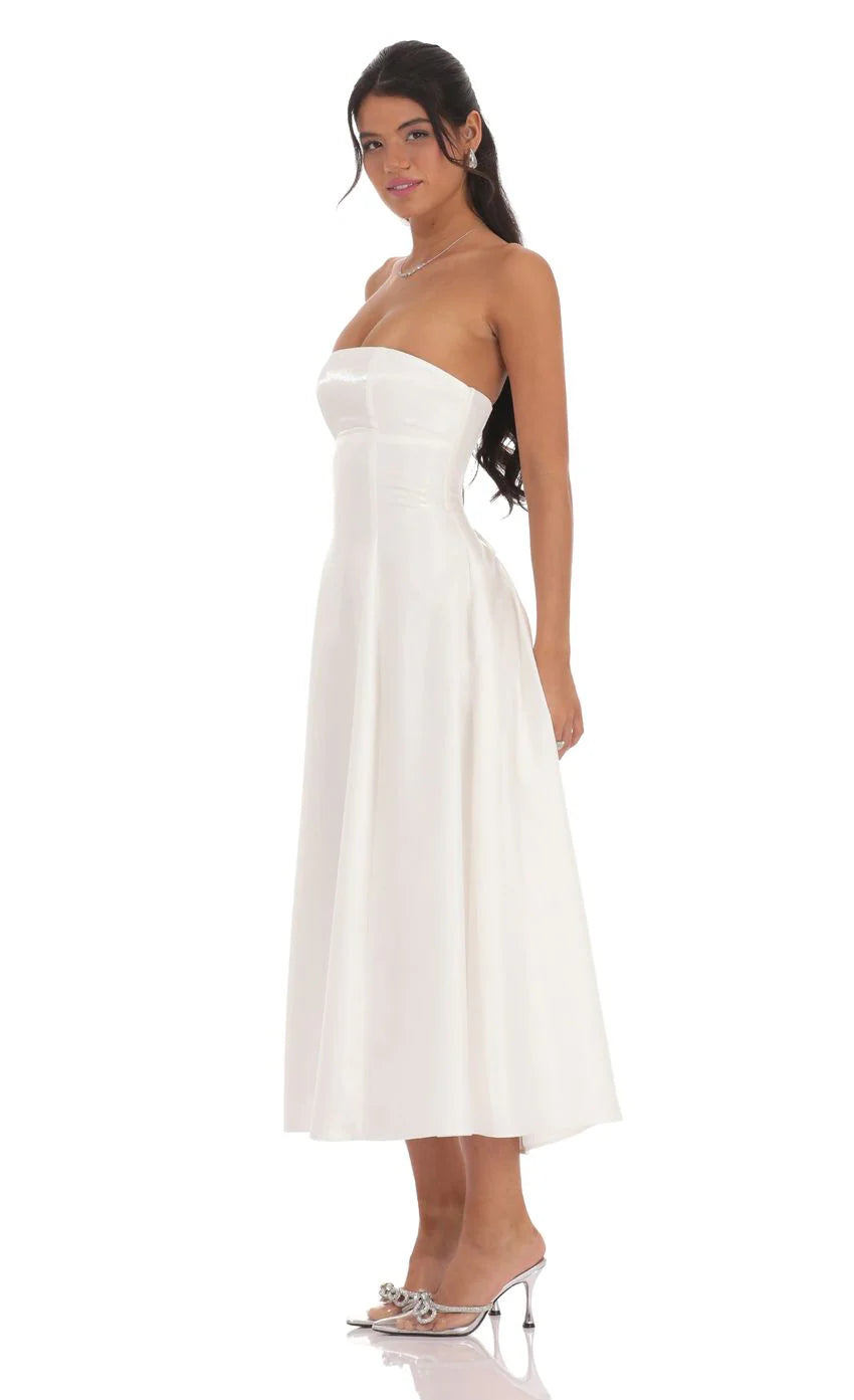 Sheen Empire Waist Midi Dress in Ivory