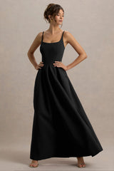Bambina | Black Scoop-Neck Pleated Maxi Dress