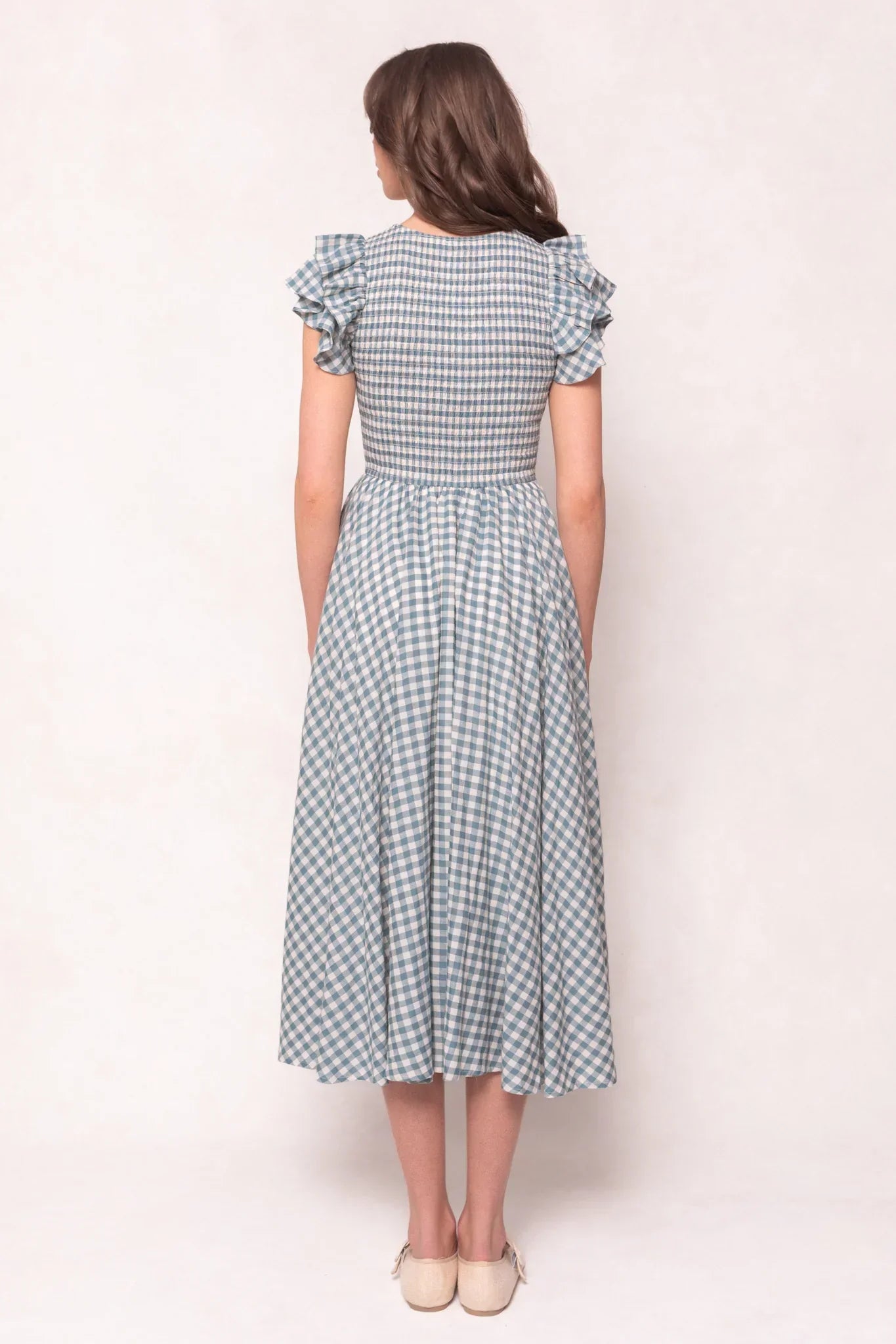 Hattie Dress in Dusty Teal Gingham