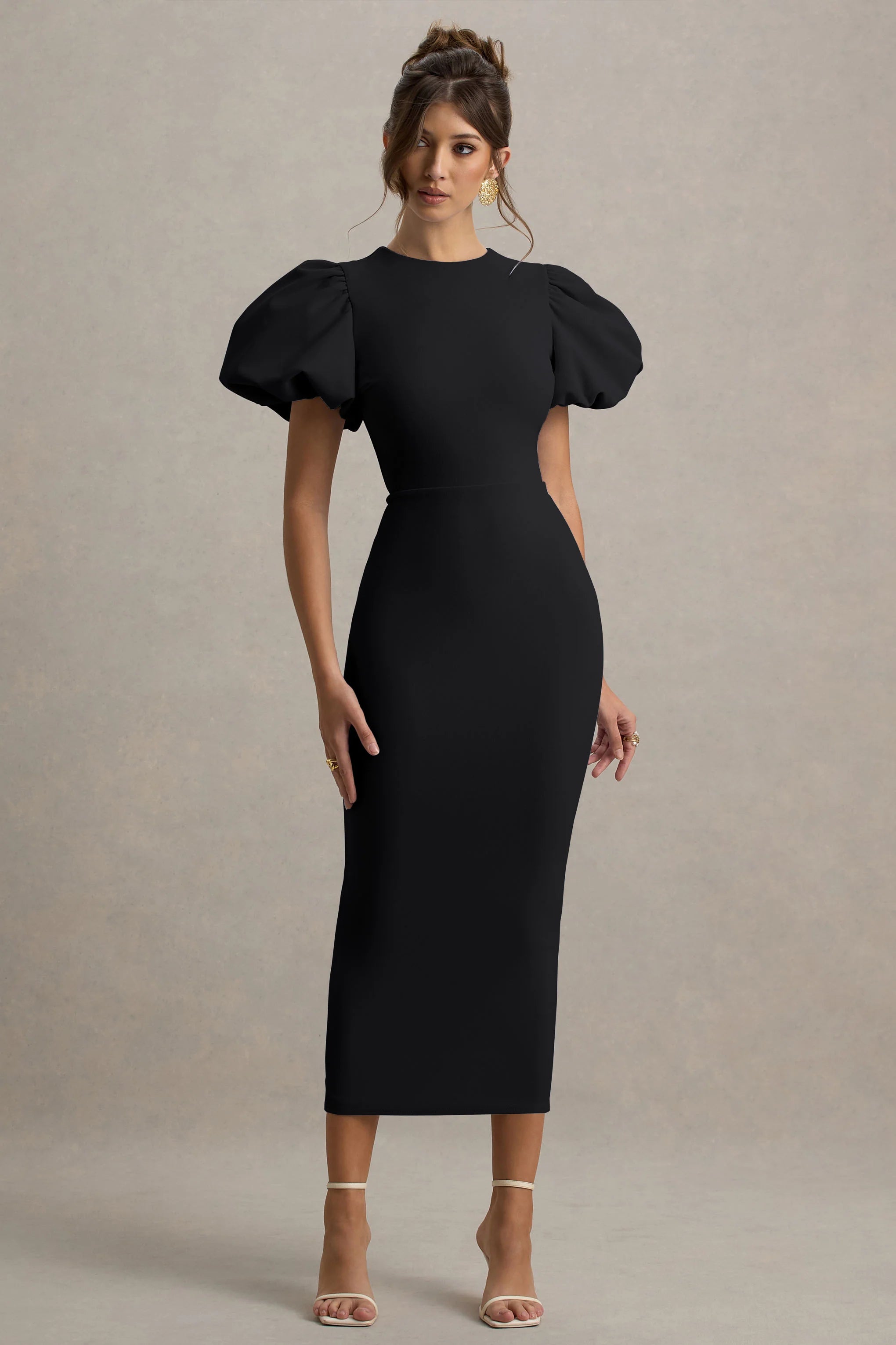 Dakota | Black Puff-Sleeve Midi Dress