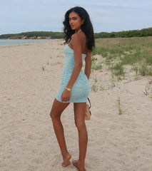 Getaway Girlie Halter Bead Crochet Mini Dress