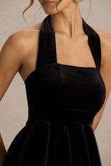Mirage | Black Velvet Halter-Neck Mini Dress With Skater-Skirt