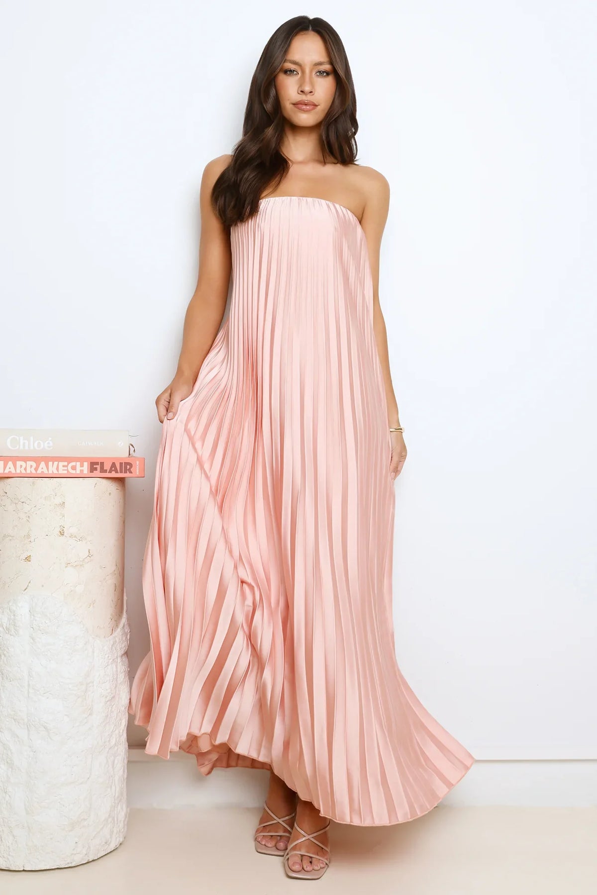 Moonlit Night Pleated Strapless Maxi Dress