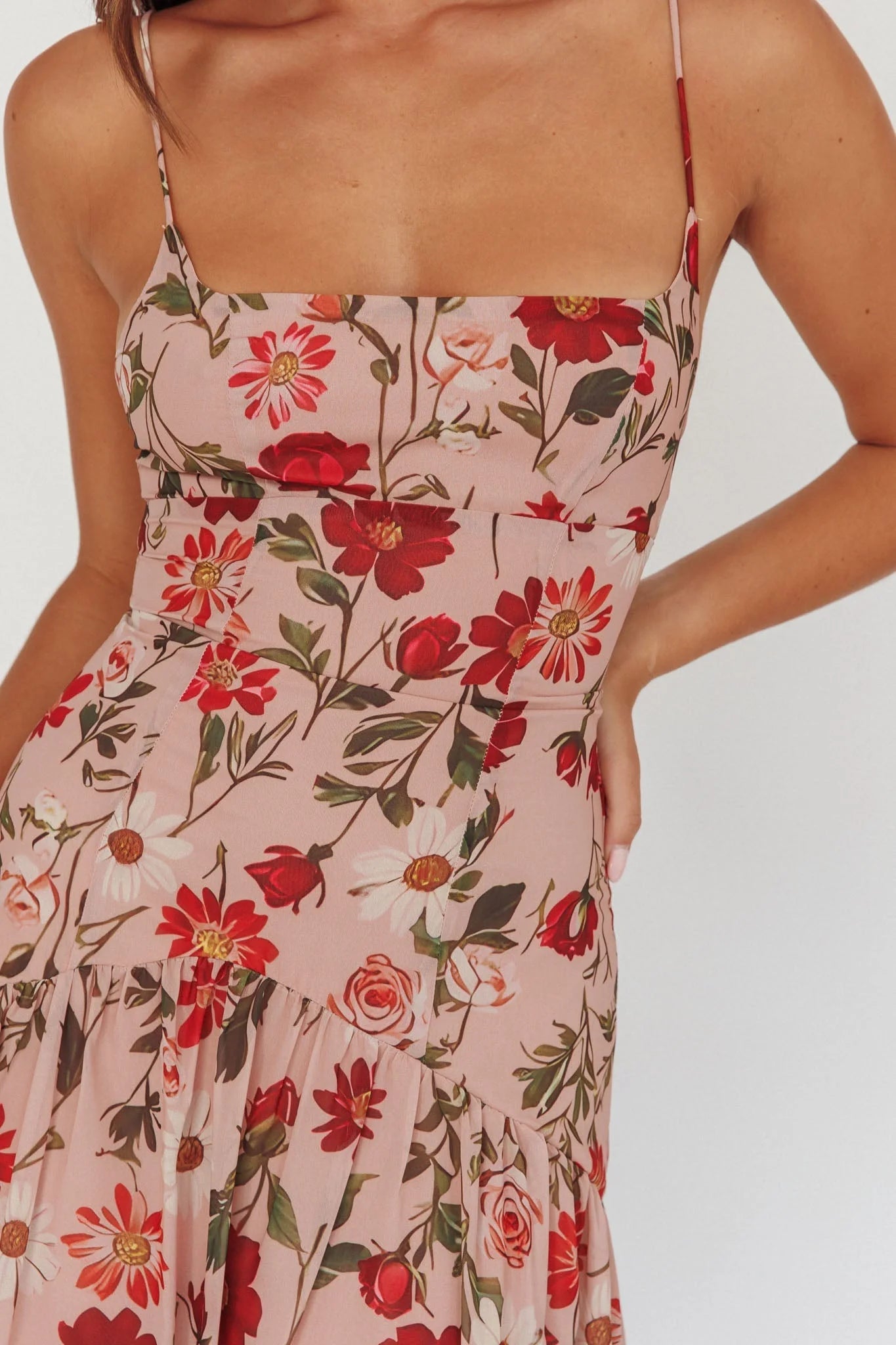 Monday Muse Drop Waist Maxi Dress Floral Red