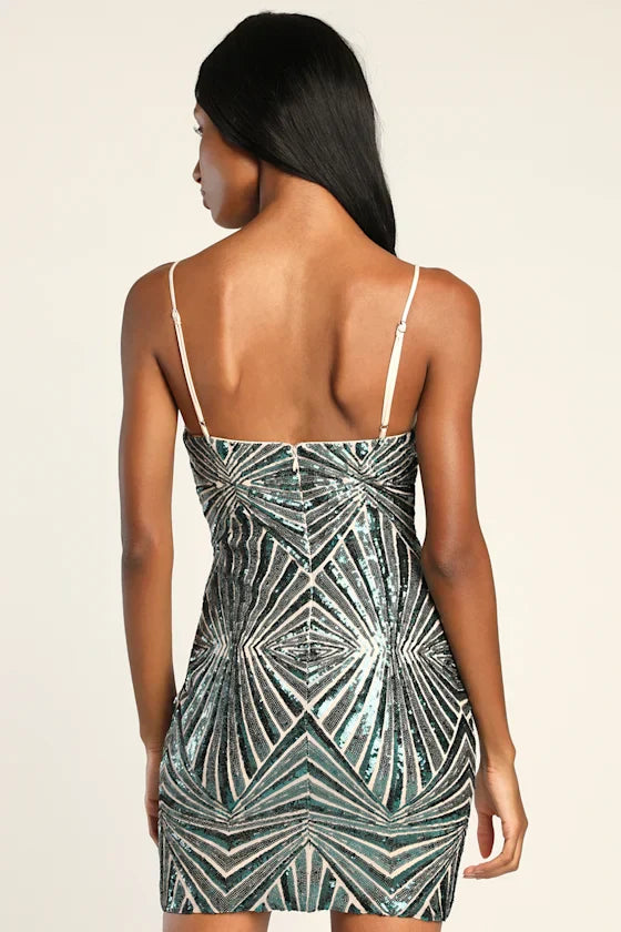 Lost In Your Eyes Teal Sequin Bodycon Mini Dress