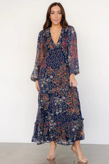 Bowman Deep V Maxi Dress | Dark Blue Multi