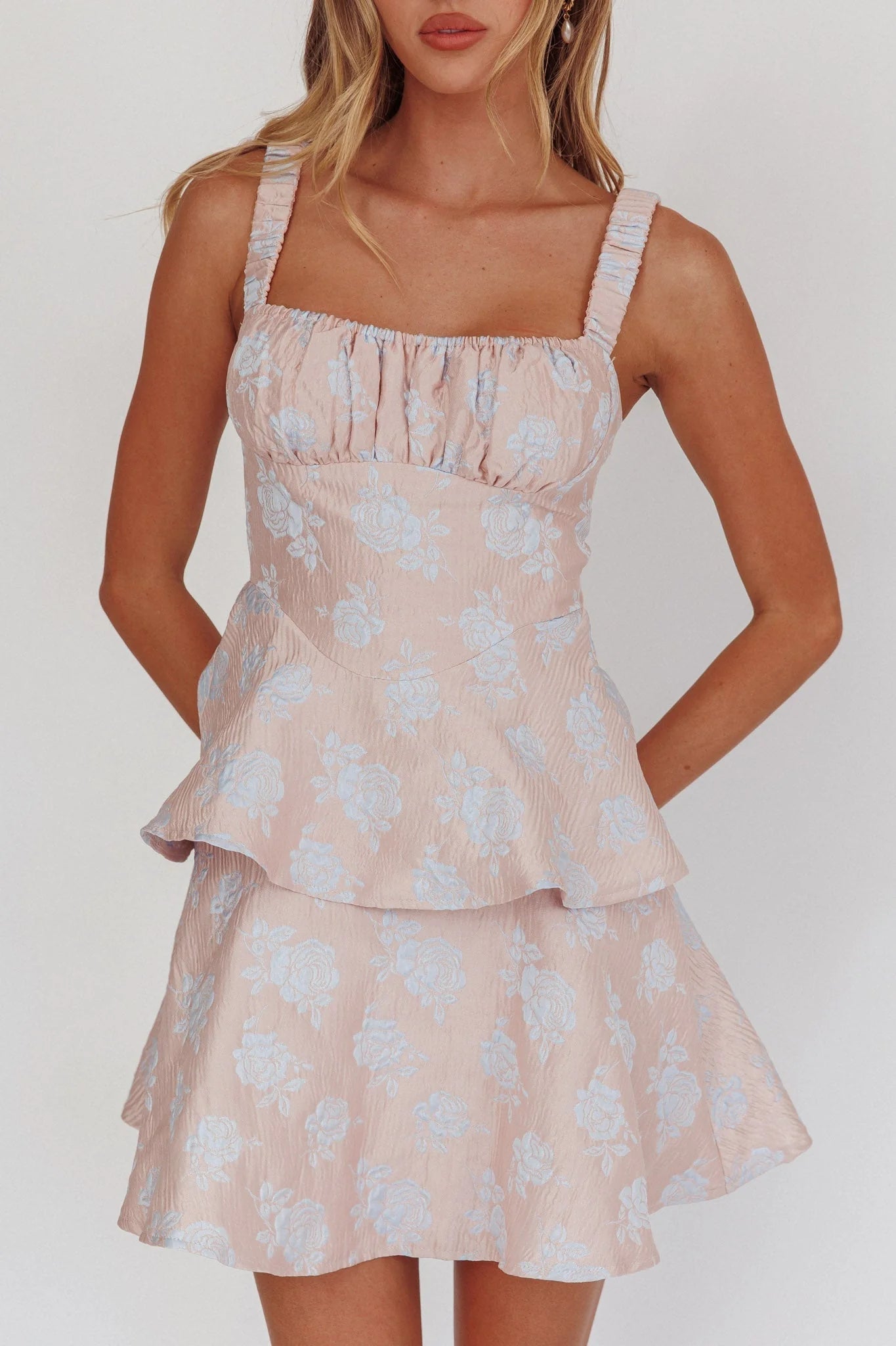Provence Bloom Peplum Mini Dress Pink