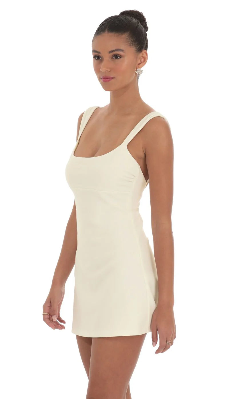 Wide Strap Flare Dress in Ivory