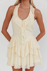 Live Loud Ruffle Layered Hem Mini Dress Cream