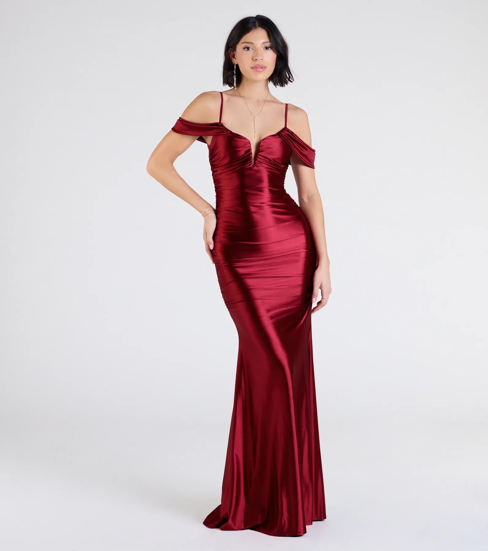 Jelene Cold-Shoulder Mermaid Satin Formal Dress