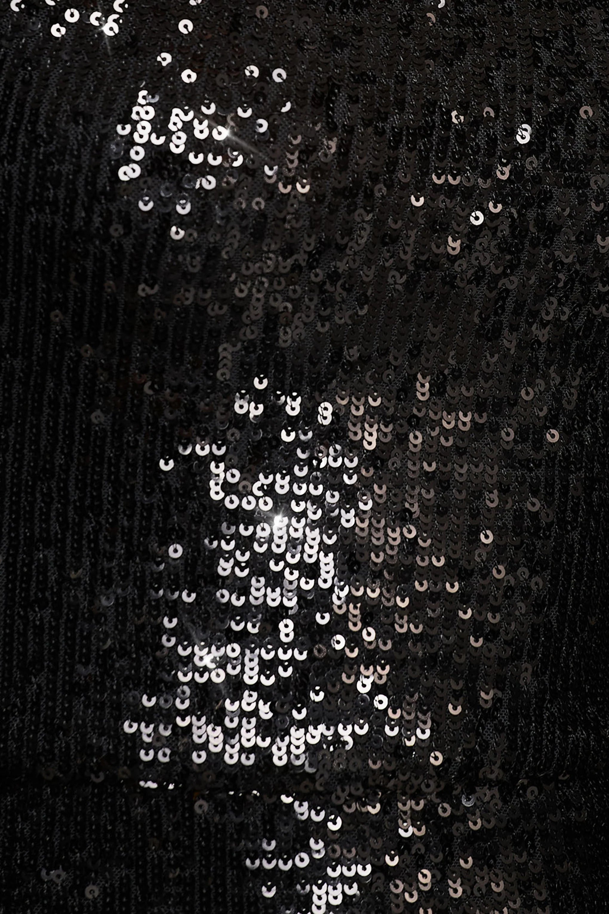 Adeline | Black Sequin Crew-Neck Midi Dress With Cape Sleeves
