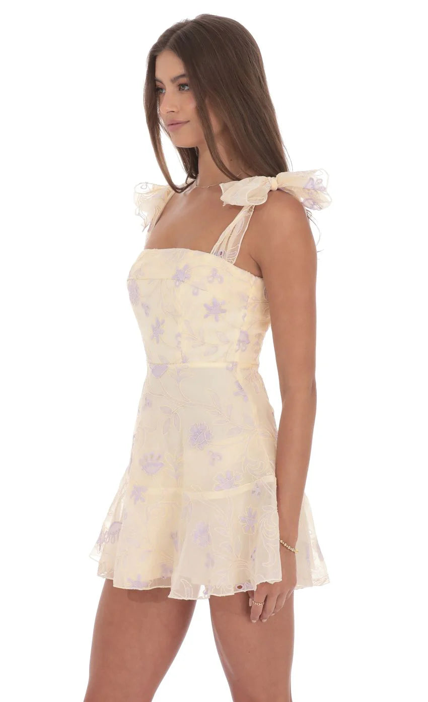 Embroidered Floral A-line Dress in Cream
