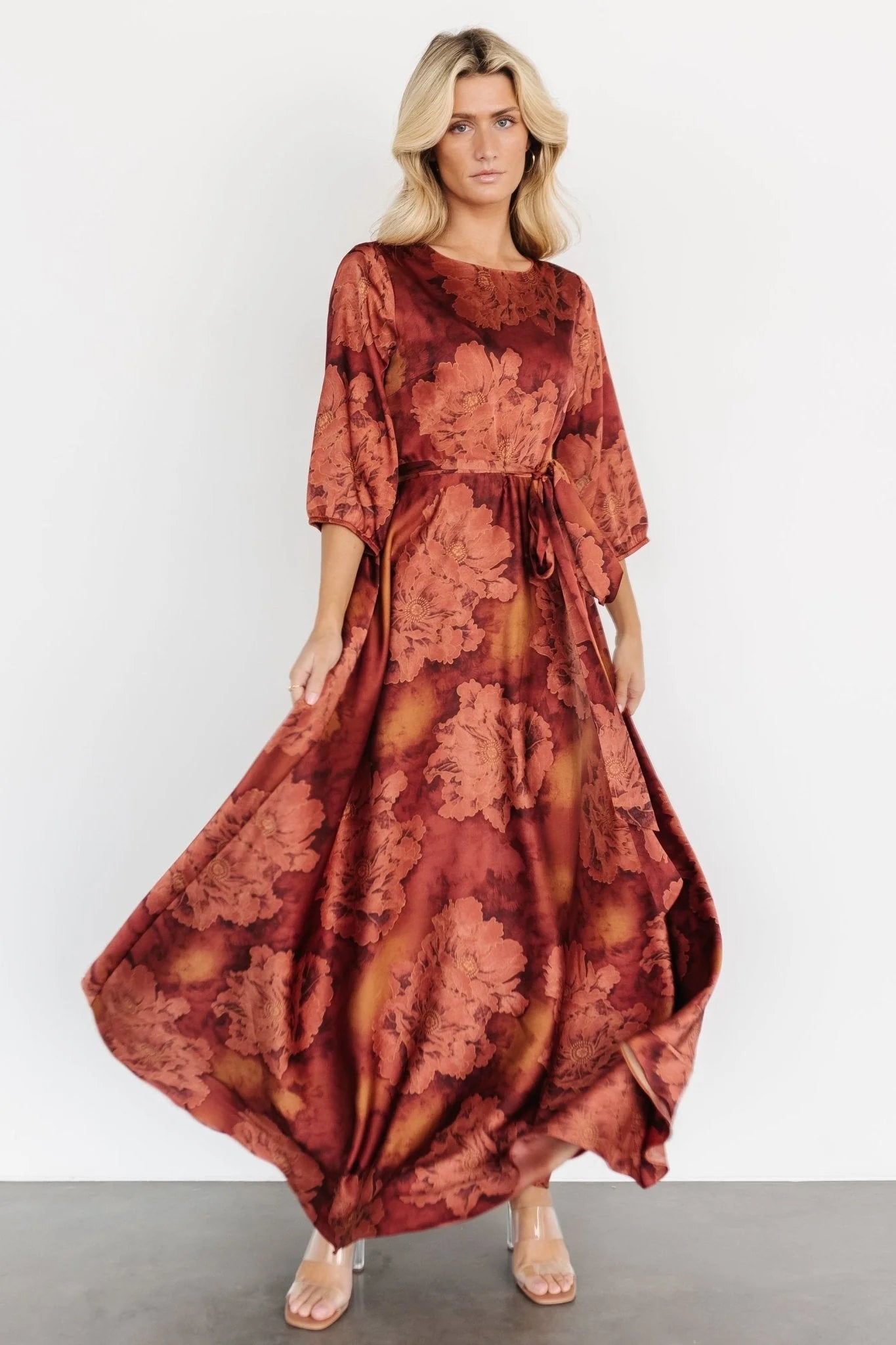 Paula Satin Maxi Dress | Terracotta Floral