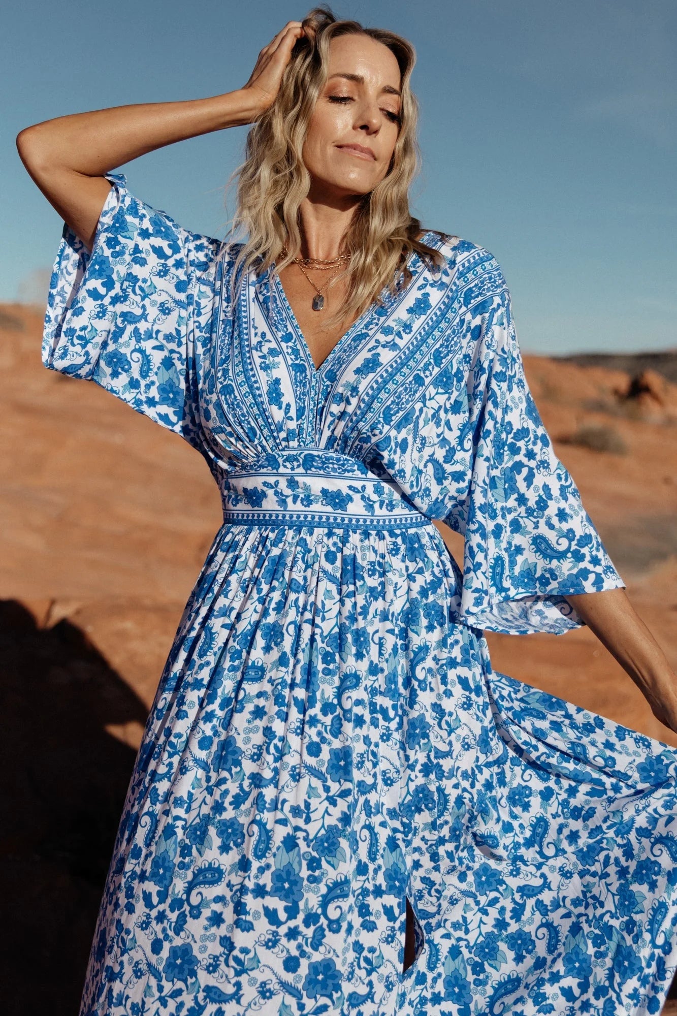 Watson Kimono Maxi Dress | Blue + White