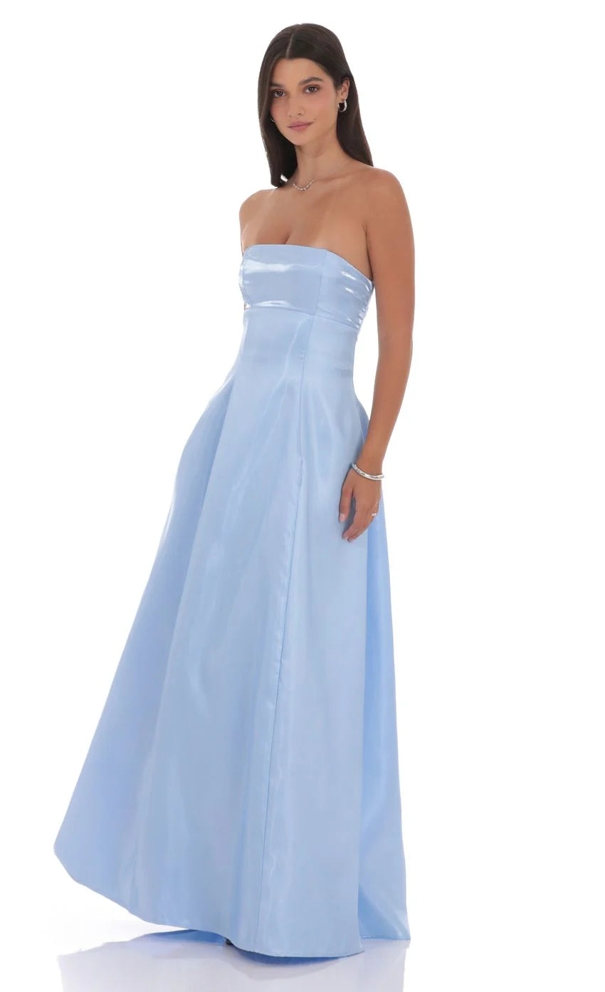 Sheen Empire Waist Maxi Dress in Blue
