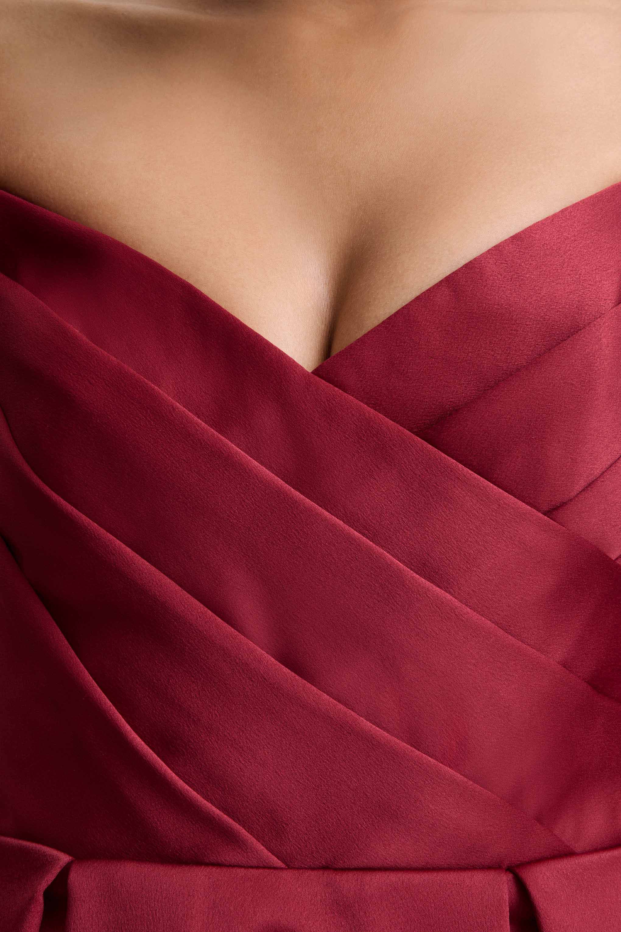 Promises | Red Satin Sweetheart-Neck Midi Dress