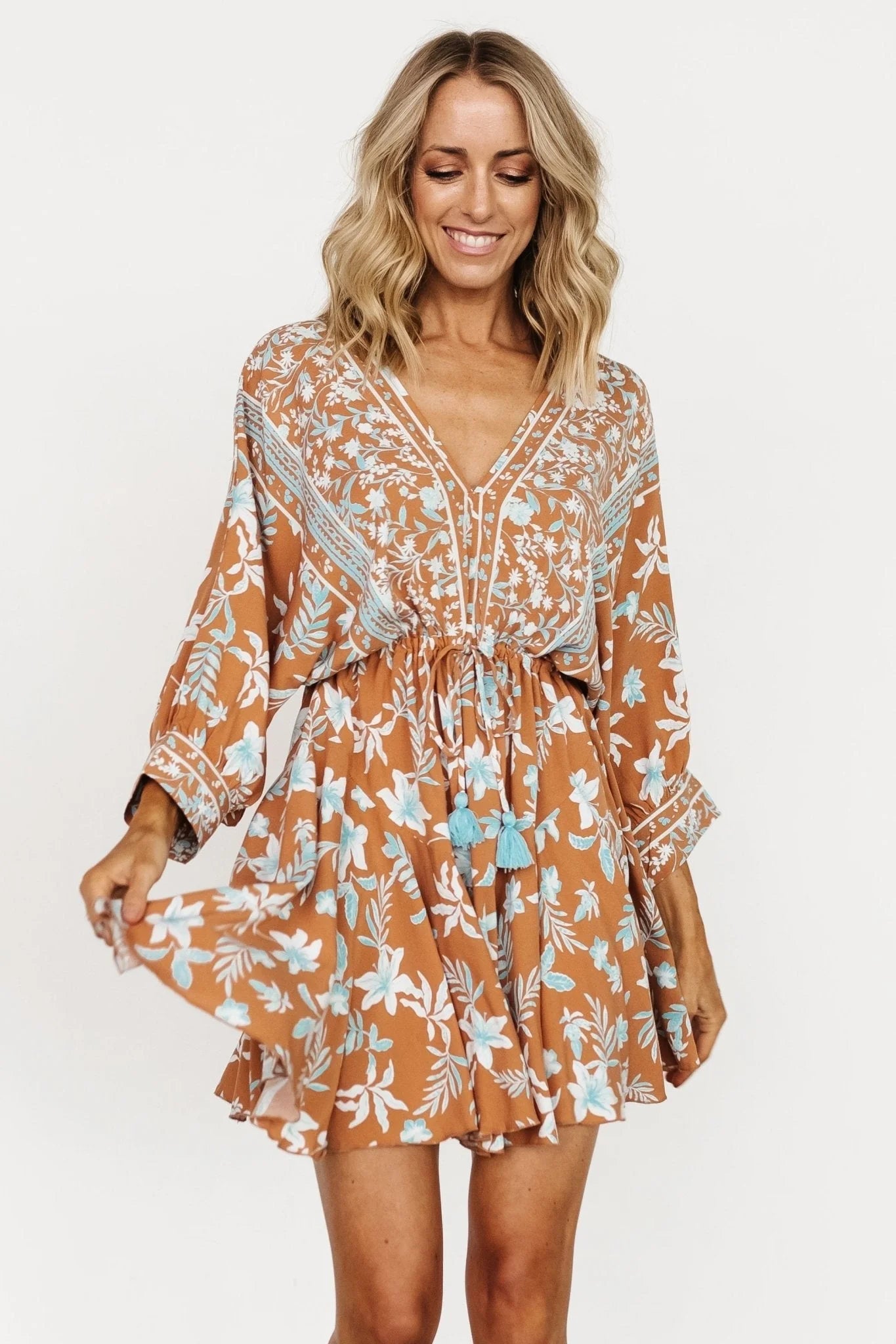 Adria Mini Dress | Camel + Blue