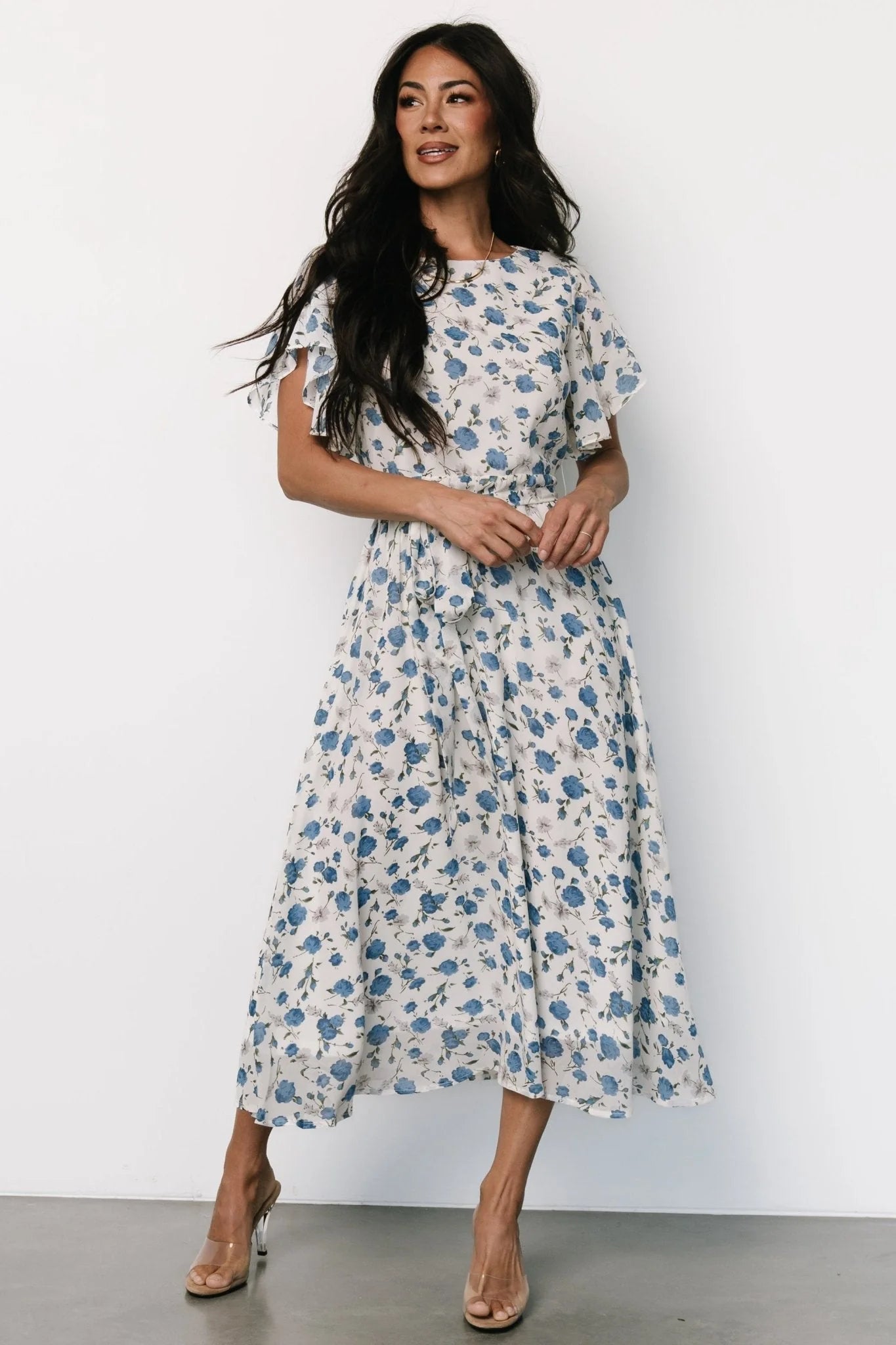 Laurel Midi Dress | Off-White + Blue Floral