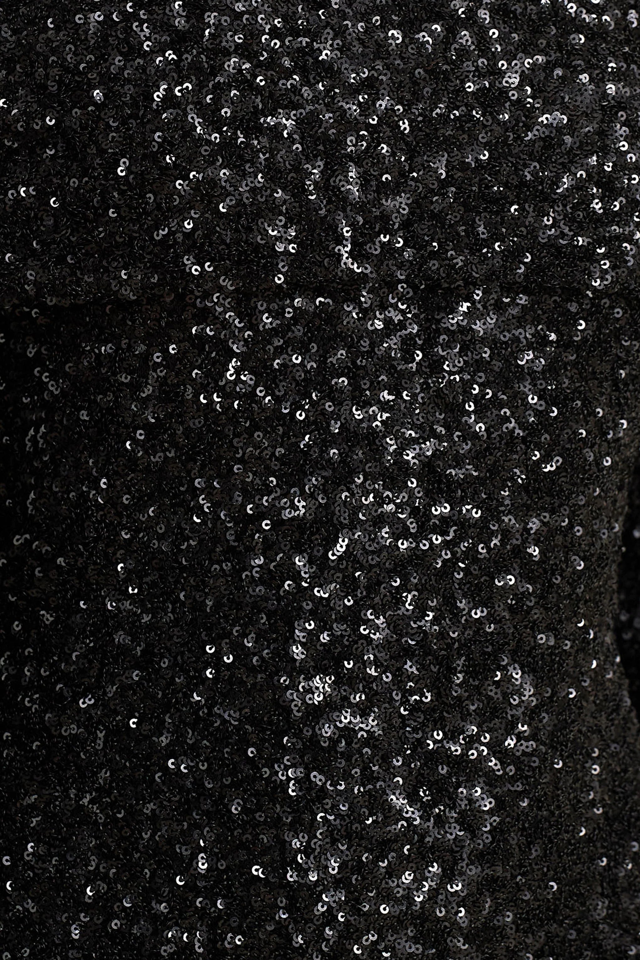 Obsession | Black Sequin Bardot-Neck Maxi Dress With Long Sleeves