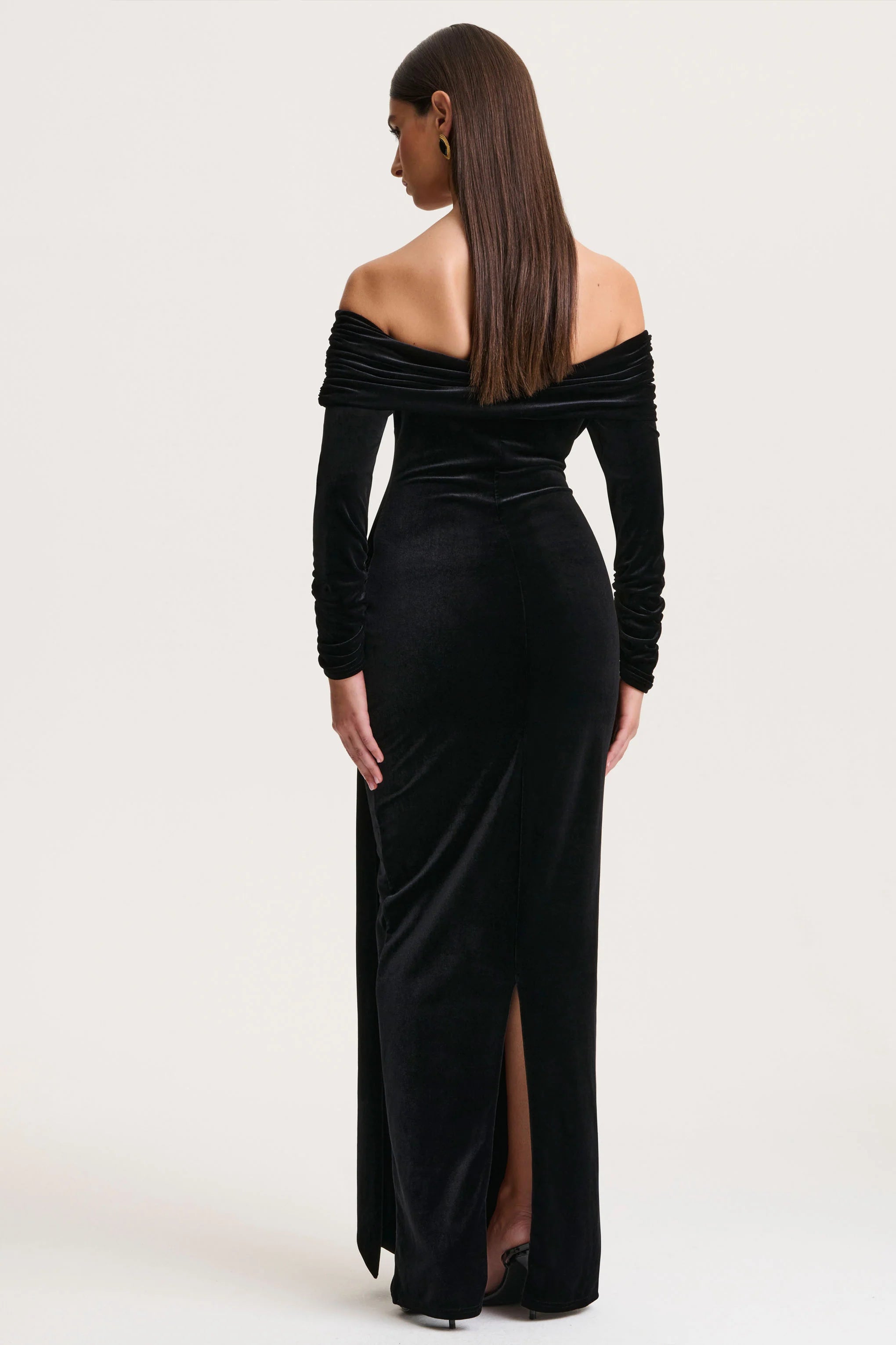 Jessara | Black Bardot-Neck Maxi Dress With Knot-Details