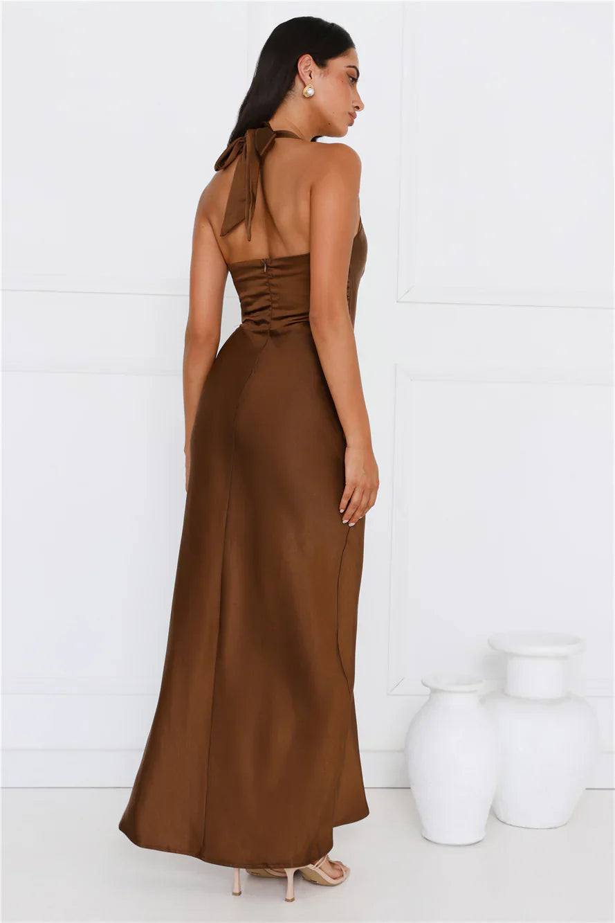 Ambiance Of The Night Halter Satin Maxi Dress