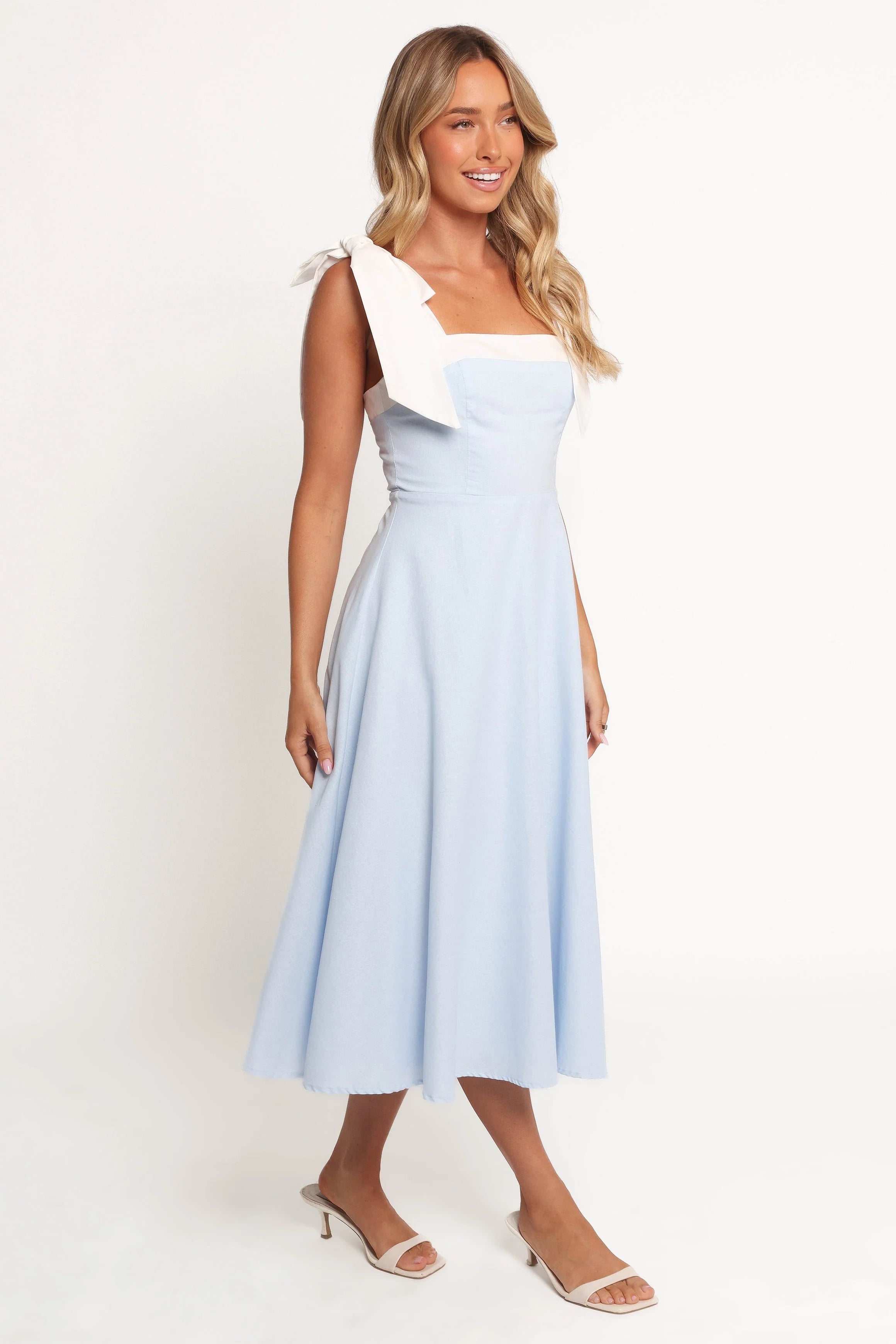 Olinda Midi Dress - Pale Blue/White
