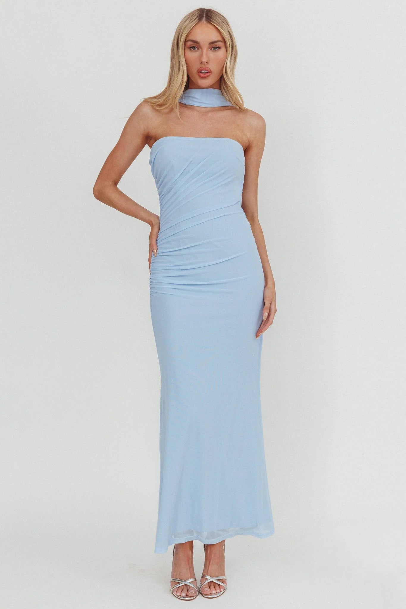 Truth Be Told Reverse Halter Maxi Dress Blue