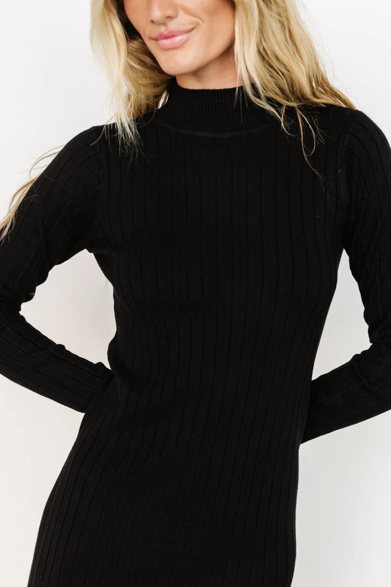 Jill Ribbed Midi Dress | Black