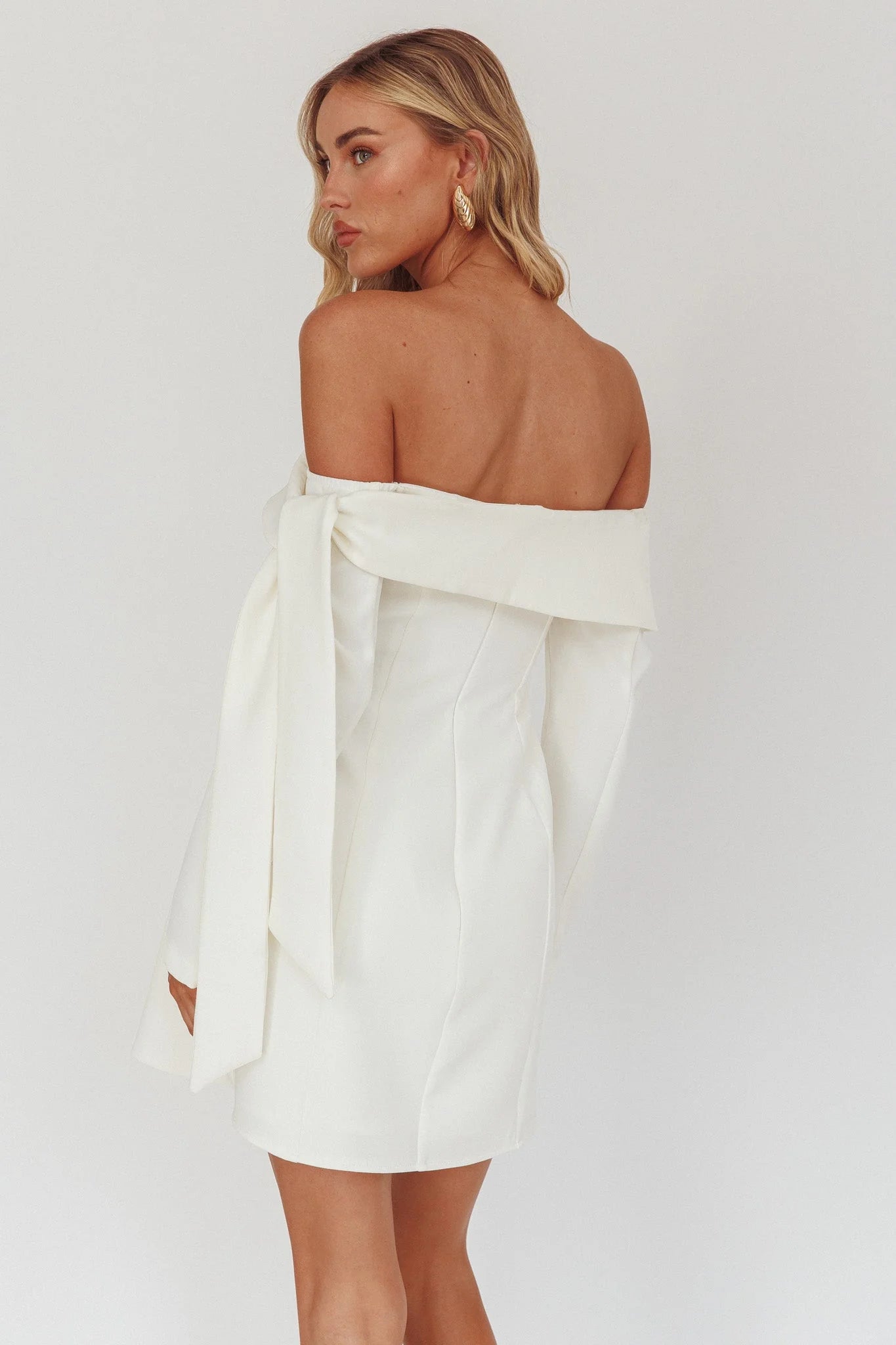 Aurora Sky Off-Shoulder Tie Mini Dress White