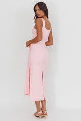 Zimora Gold Buckle Waist Drape Maxi Dress Pink