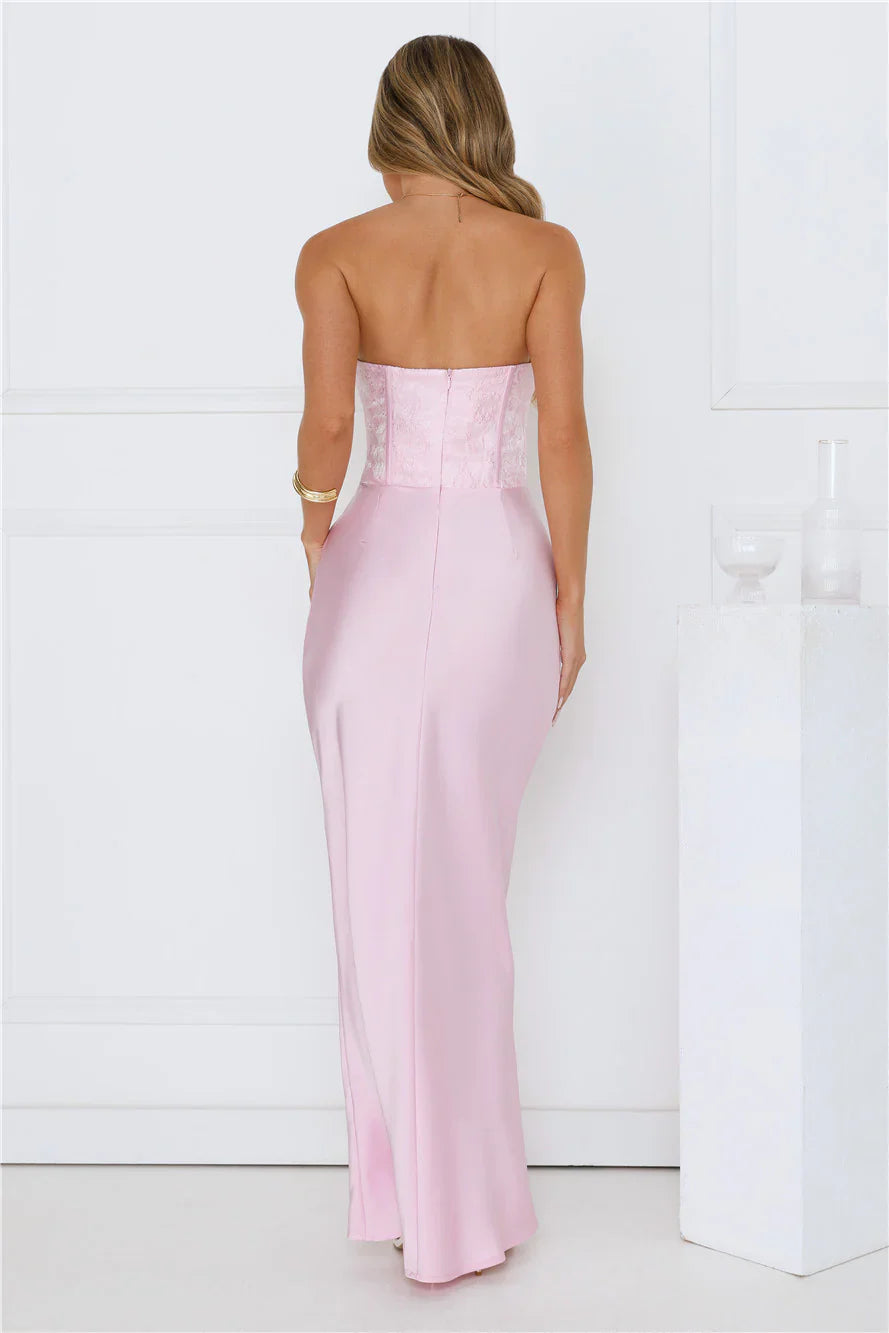 Dressed To Dazzle Strapless Satin Maxi Dress