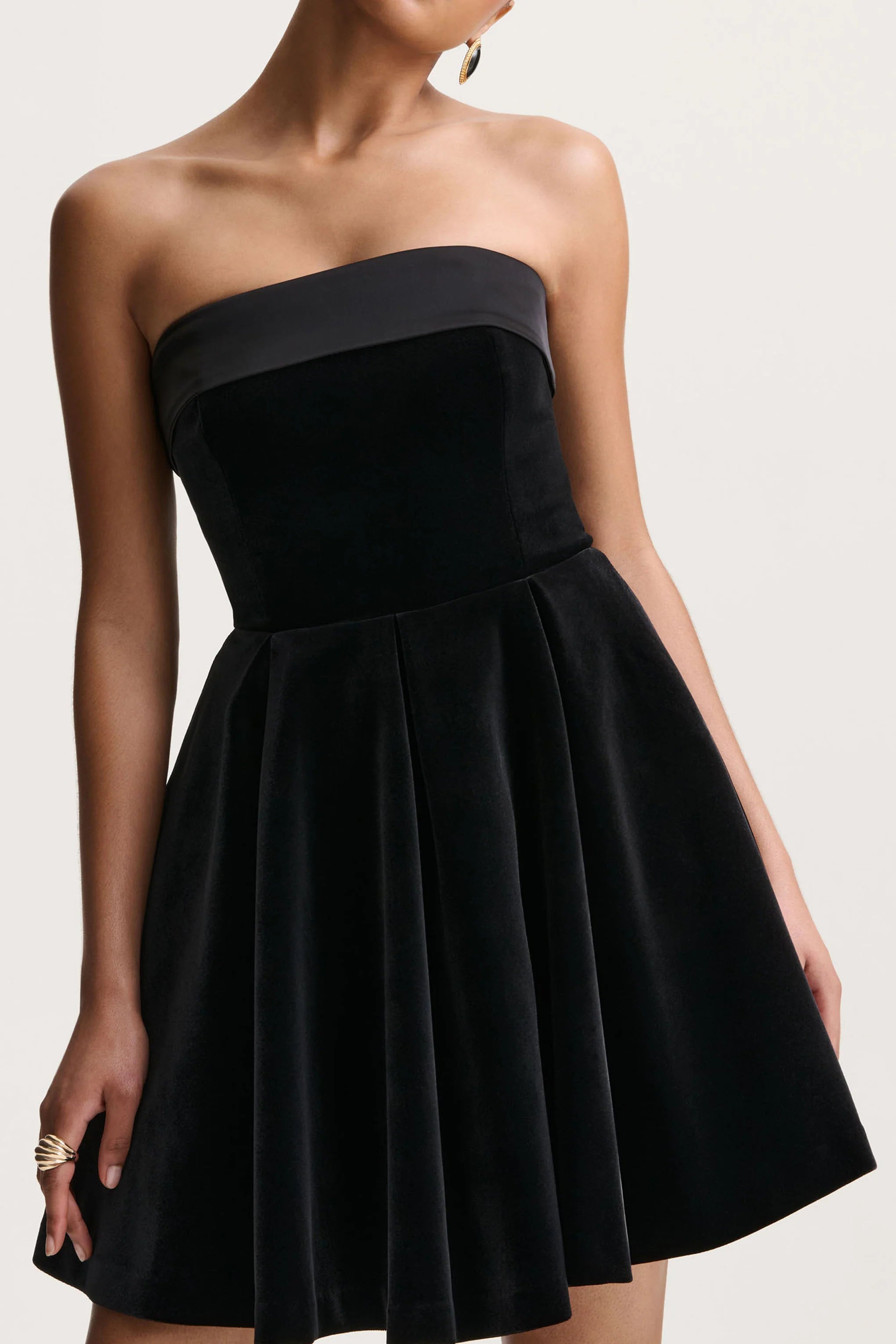 Mina | Black Velvet And Satin Bandeau Skater Mini Dress
