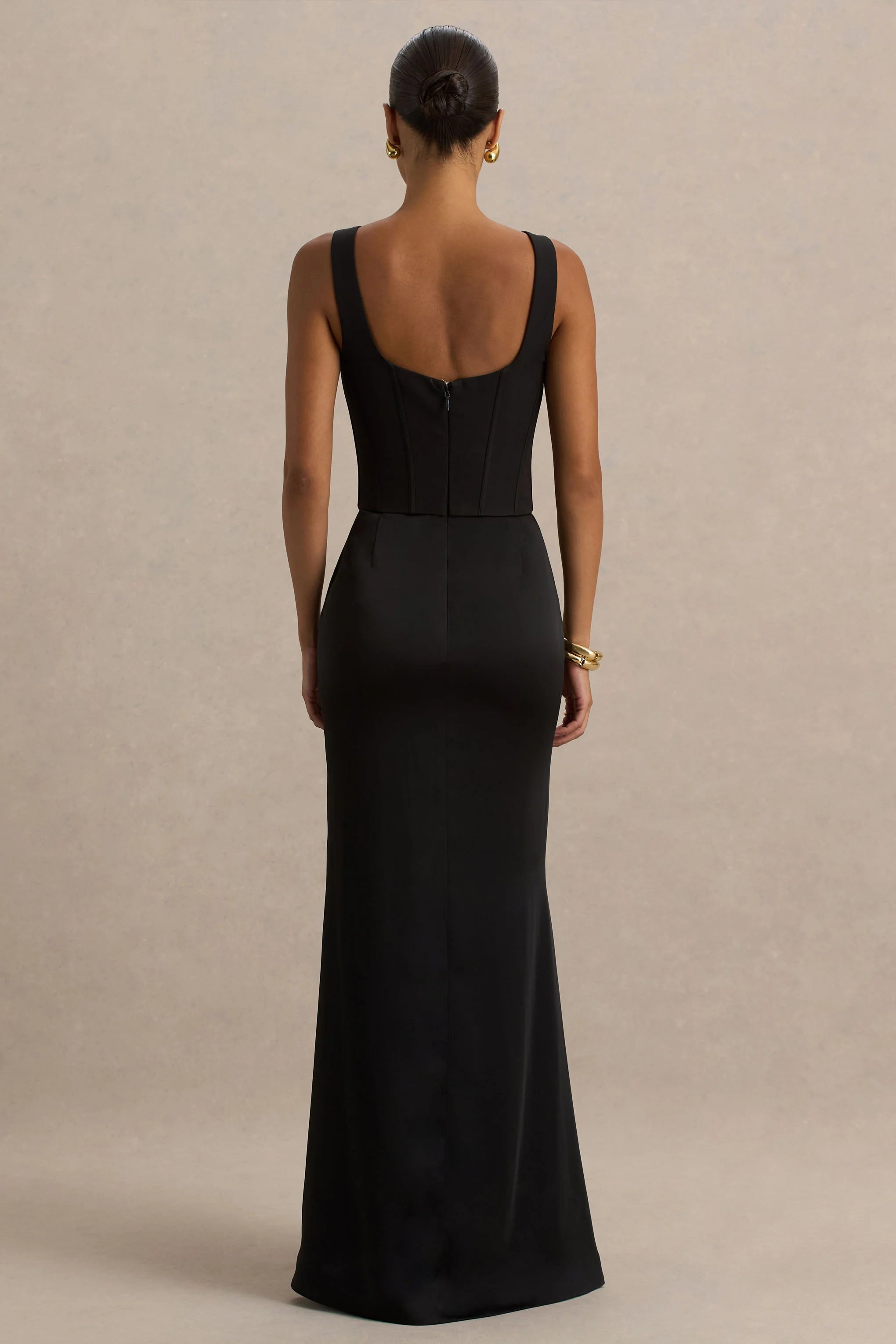 Morgan | Black Satin Corset Maxi Dress