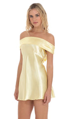 Satin Off Shoulder Dress in Yellow
