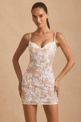 Embellished Camisole Bodycon Mini Dress in Ivory