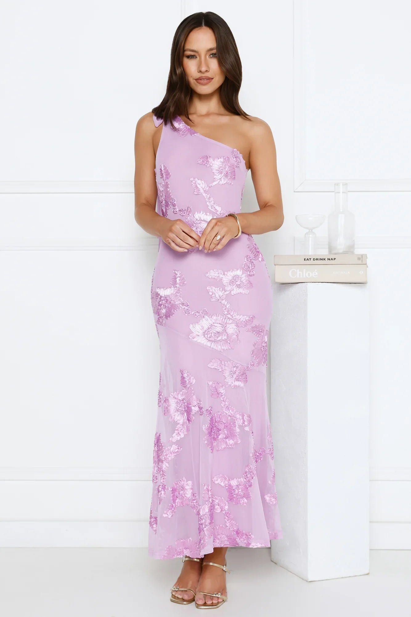 Glossy Girl One Shoulder Mesh Maxi Dress