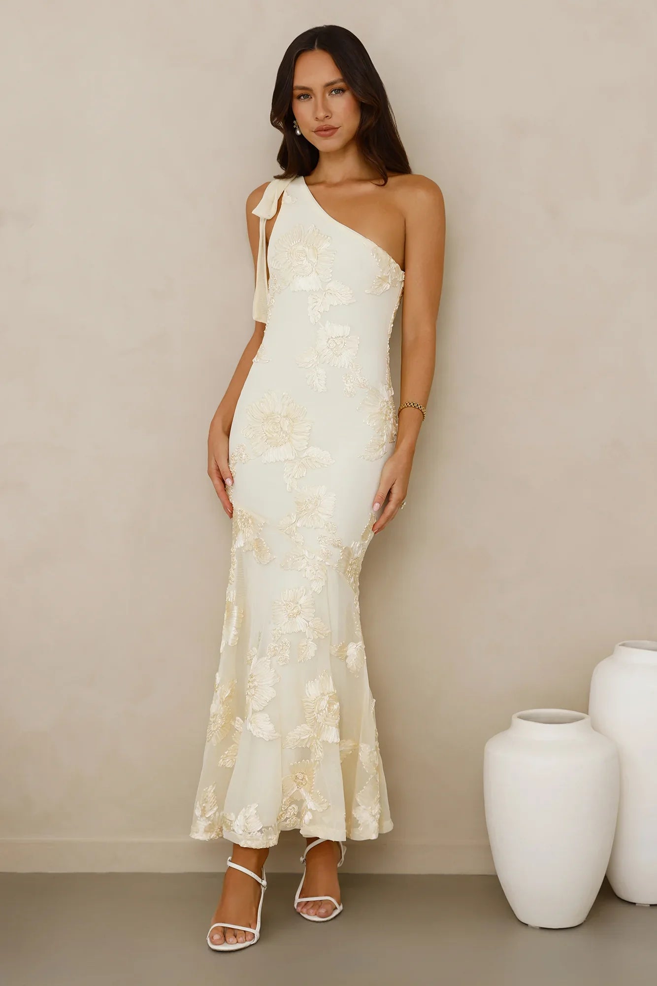 Glossy Girl One Shoulder Mesh Maxi Dress
