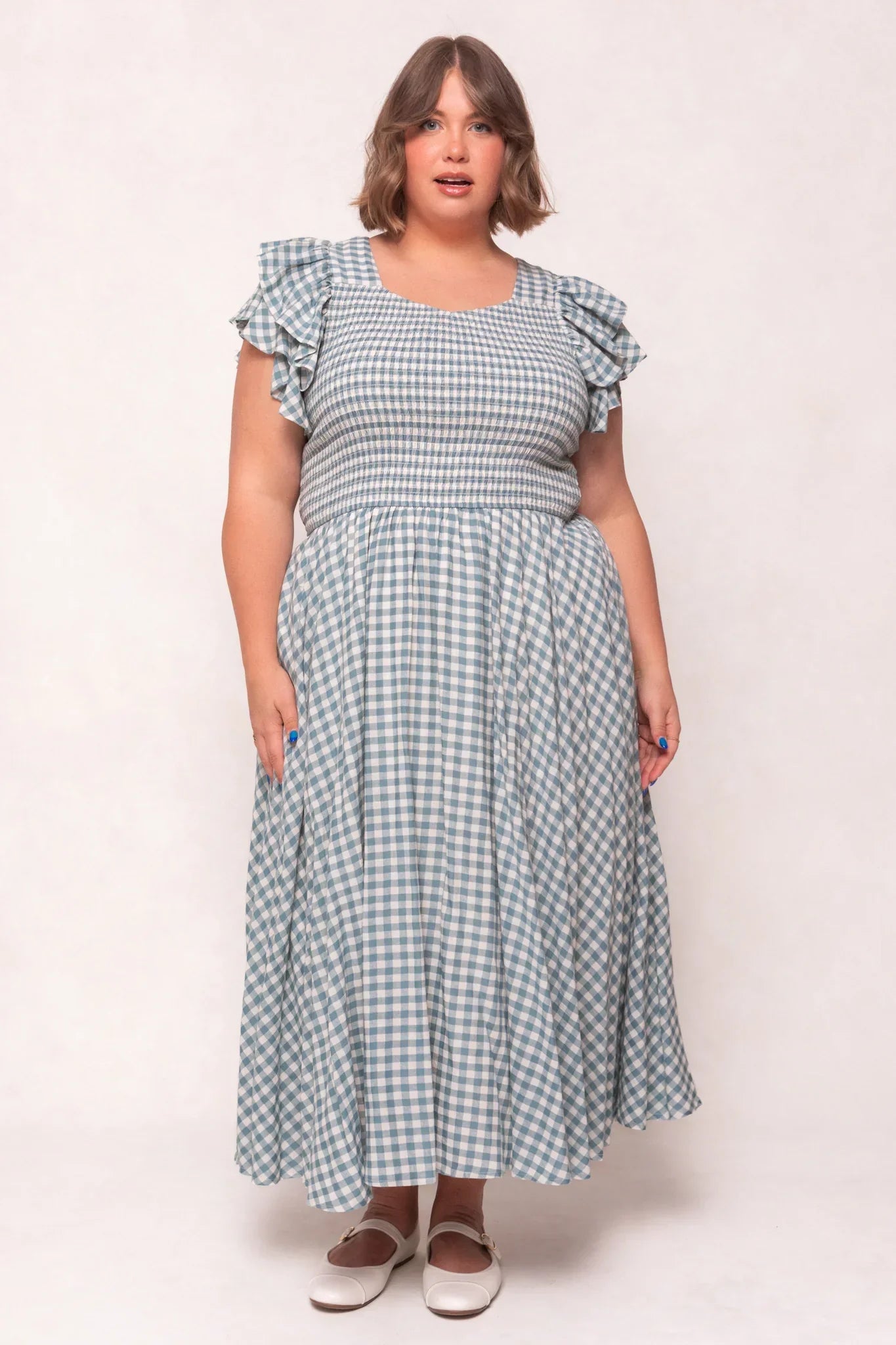 Hattie Dress in Dusty Teal Gingham