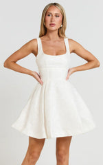 Stephane Mini Dress Corset Scoop Neck Fit and Flare Dress in Ivory