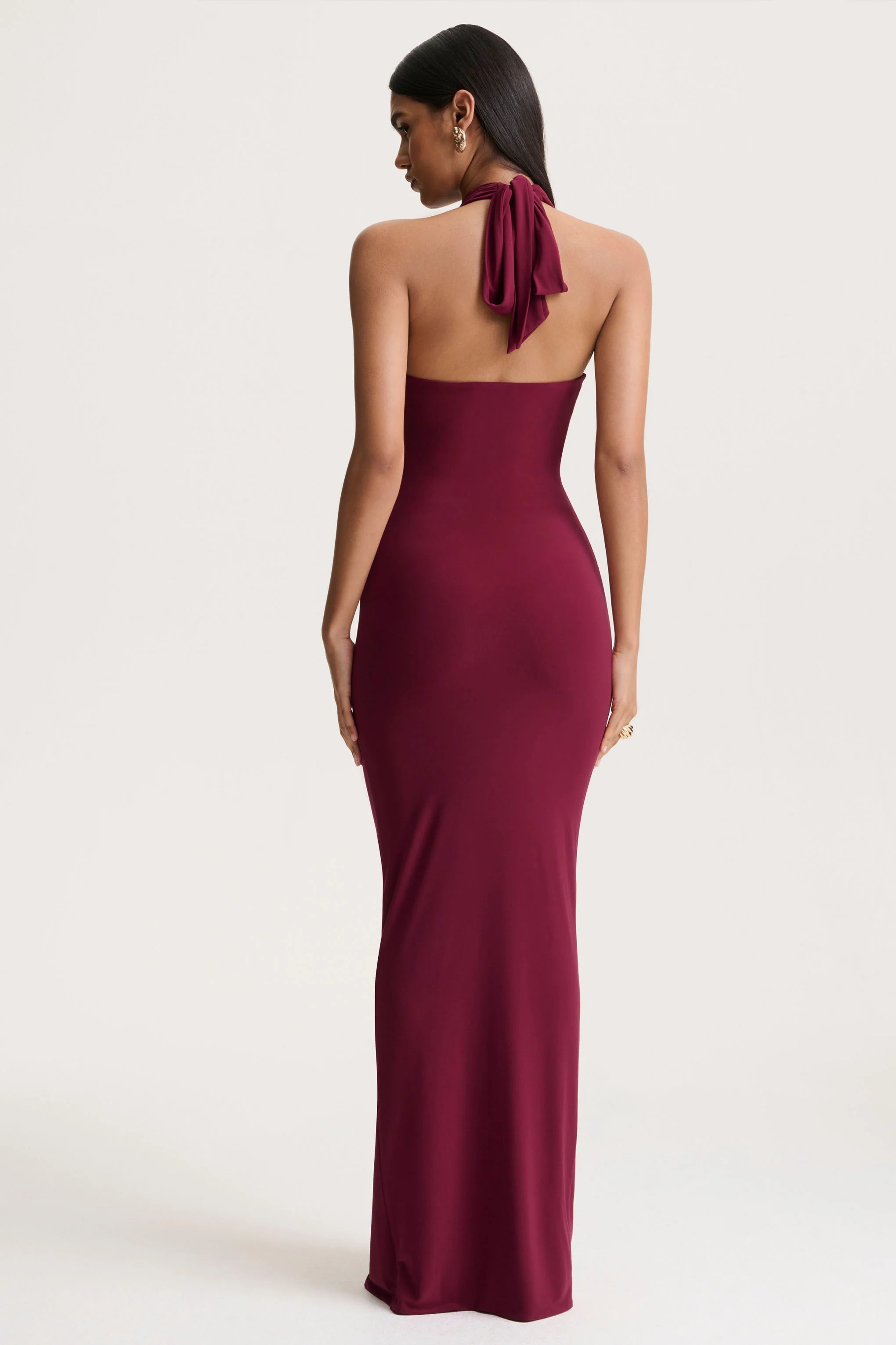 Lesley | Burgundy Plunge-Neck Maxi Dress