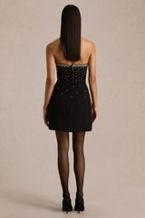 Visionary | Black Bandeau Mini Dress With Embellished Detailing