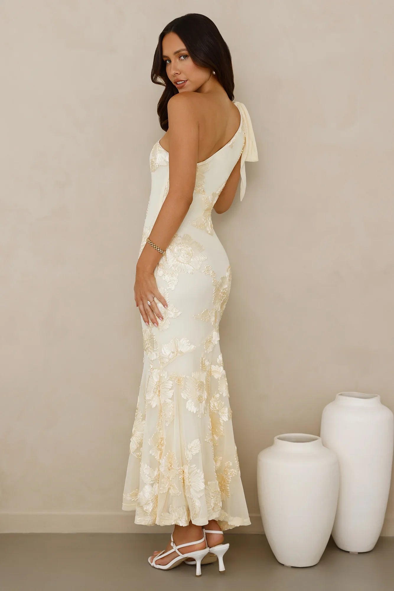 Glossy Girl One Shoulder Mesh Maxi Dress