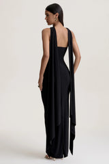 Sheila | Black Bandeau Maxi Dress With Scarf Detail