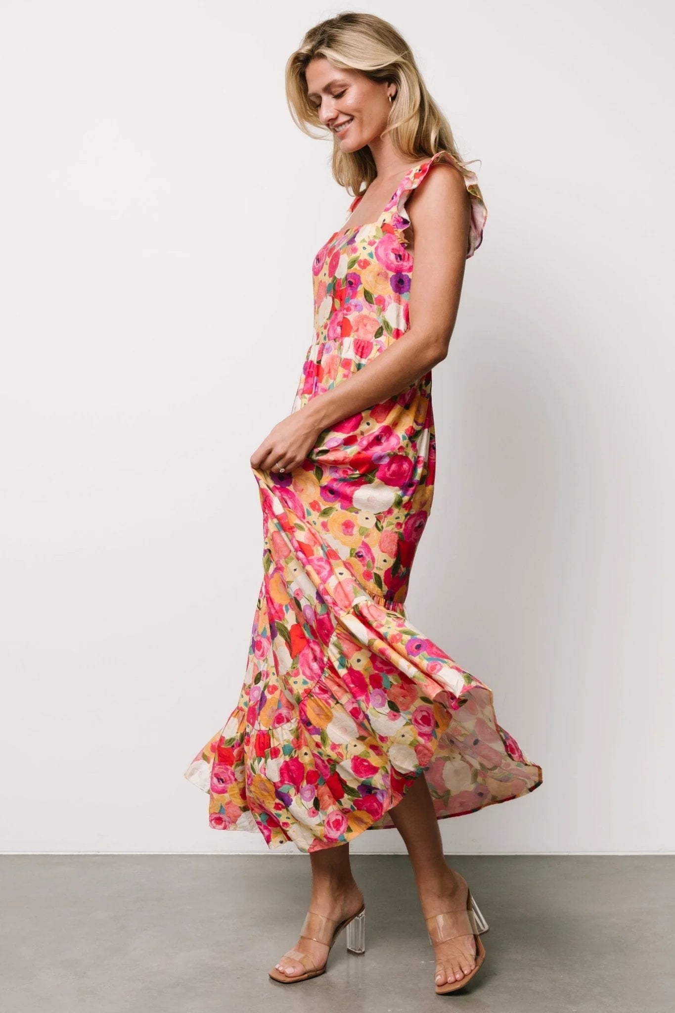 Ayla Tiered Maxi Dress | Pink Multi Floral