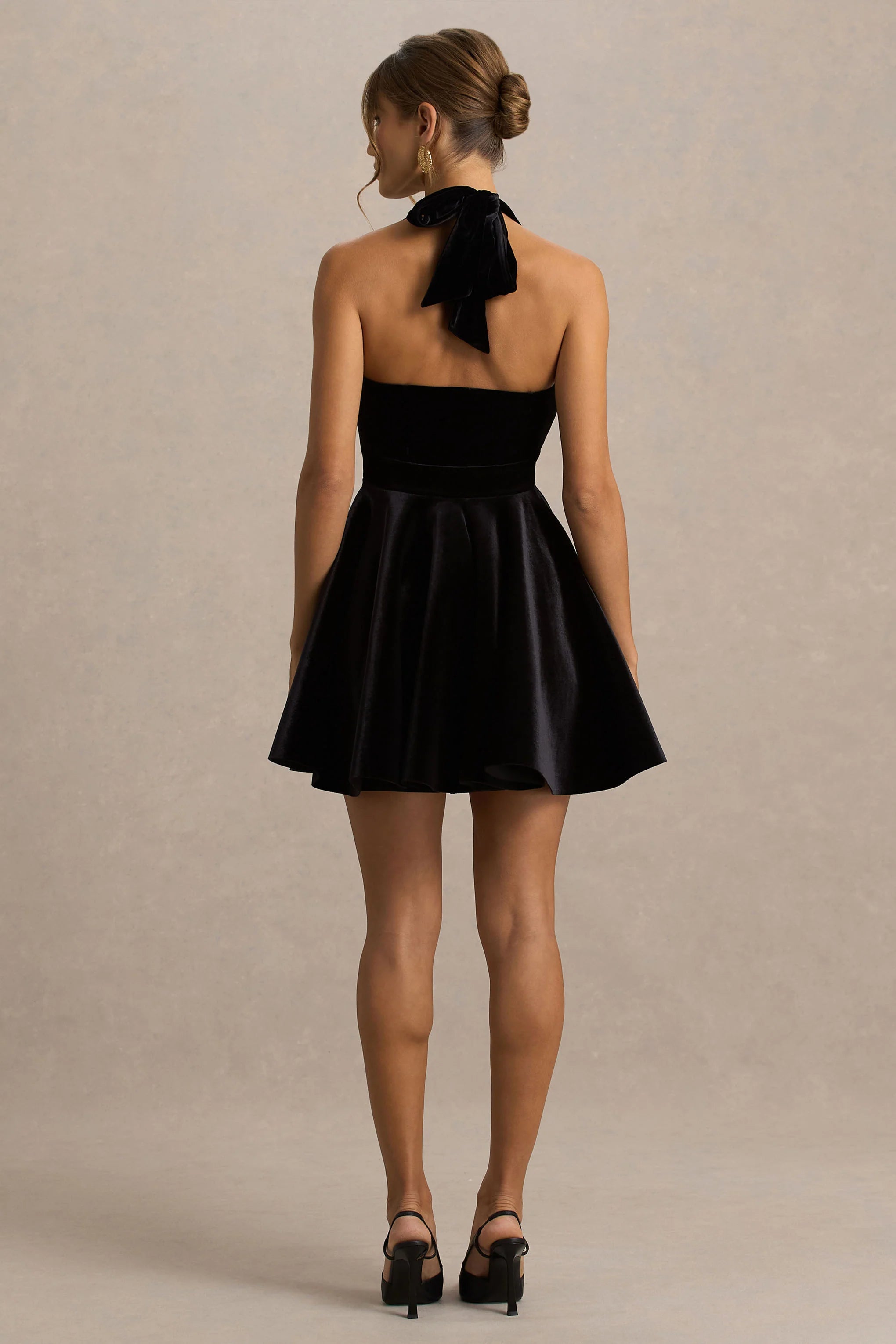 Mirage | Black Velvet Halter-Neck Mini Dress With Skater-Skirt
